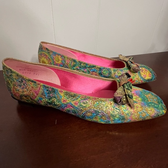 Oomphies Vintage 1960’s Mid Century metallic Colorful Women's Shoes Bow Detail - Picture 8 of 12